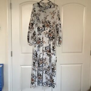 Floral Long Sleeve Dress - Black and Cream